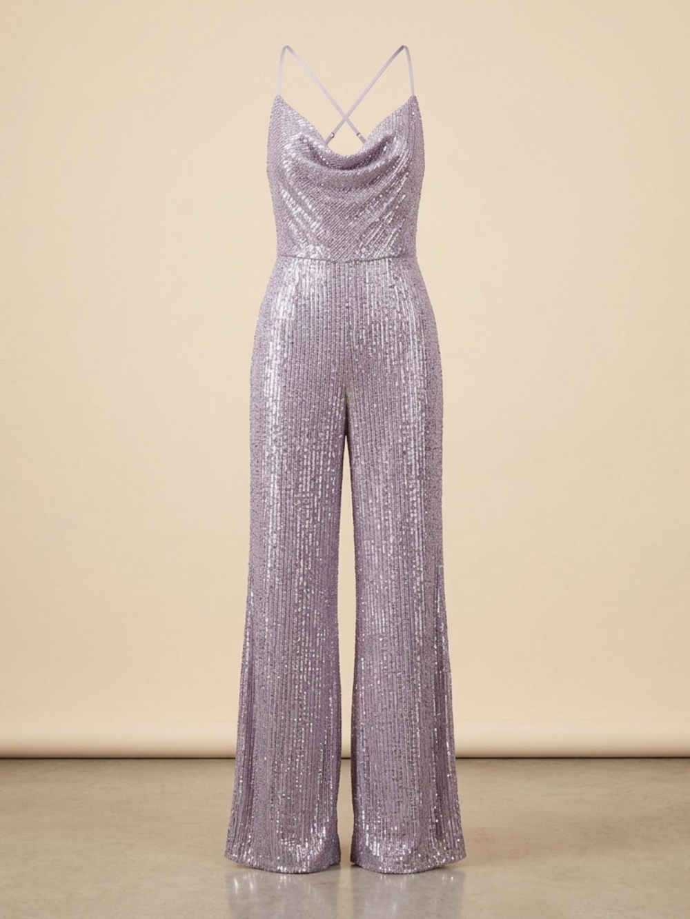 NWT RANNA GILL Anthropologie Drape Neck Back Purple Sequin Jumpsuit size S $248